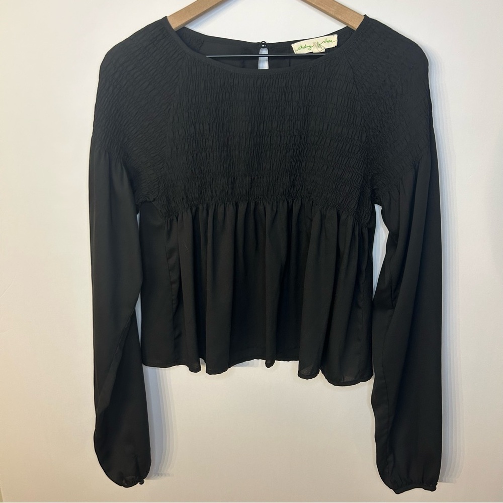 Staring At Stars from Urban Outfitters Black Smocked Babydoll Top, Size Large - Picture 3 of 12